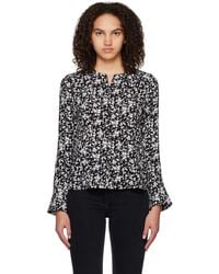 Ganni - Black & White Floral Blouse - Lyst