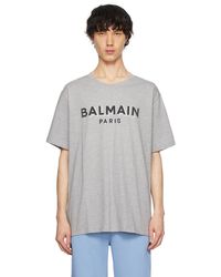 Balmain - グレー メタリック フロックロゴ Tシャツ - Lyst