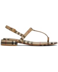 Burberry - Beige Emily Check Sandals - Lyst