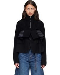 Sacai - Wool Melton X Wool Knit Blouson Jacket - Lyst