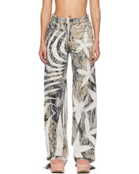 MASHA POPOVA - Jean Boyfriend Coupé Sur Le Biais Blanc Et Noir À Images Exclusif À Ssense - Lyst