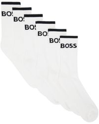 BOSS - Ensemble de six paires de chaussettes hauteur mollet blanches en tricot côtelé - Lyst