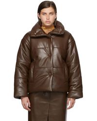 Nanushka Vegan Leather Hide Puffer Jacket - Brown