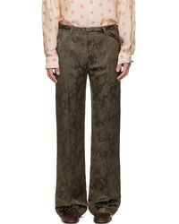 Dries Van Noten - Khaki Belted Floral Jacquard Trousers - Lyst