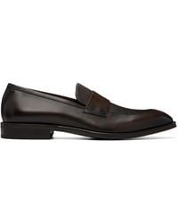 BOSS - Leather Plain Penny Trim Loafers - Lyst