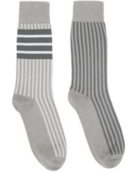 Thom Browne - Thom e chaussettes grises en tricot à panneaux - Lyst