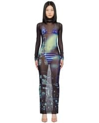 Jean Paul Gaultier - Graphic-Print Turtleneck Mesh Maxi Dress - Lyst