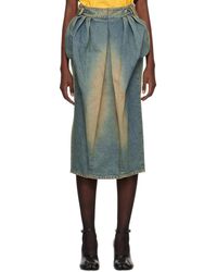 Maison Margiela - Blue Pleated Denim Midi Skirt - Lyst