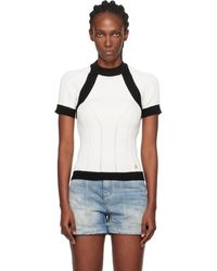 Balmain - Haut À Manches Courtes Blanc Et Noir En Tricot - Lyst