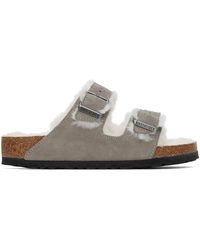 Birkenstock - Gray Narrow Arizona Shearling Sandals - Lyst