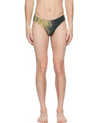 Jean Paul Gaultier - Slip De Bain Bleu Marine Et Jaune À Imprimé Water Exclusif À Ssense - Lyst