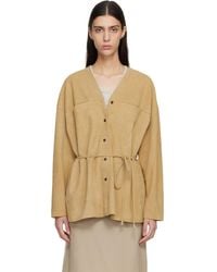 LE17SEPTEMBRE - Tan Collarless Suede Jacket - Lyst