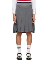 Thom Browne - Wool Seersucker Pleated Low Rise Miniskirt - Lyst