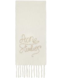Acne Studios - Écharpe Blanc Cassé En Laine À Logo - Lyst
