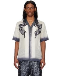 Dries Van Noten - Chemise Blanc Cassé Et Bleu Marine À Images Brodées - Lyst