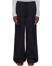 Dries Van Noten - Pantalon Cargo Bleu Marine En Coton À Cordon Coulissant - Lyst