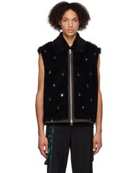Feng Chen Wang - ブラック エンベリッシュ フェイクファー ベスト - Lyst