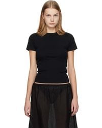 Matteau - Micro T-Shirt Noir À Col En Tricot Côtelé - Lyst