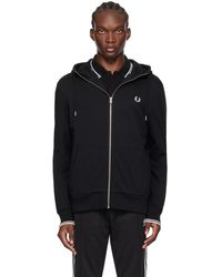 Fred Perry - F Perry Black Zip Through Hoodie - Lyst