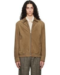 BOSS - Tan Soft Suede Bomber Jacket - Lyst