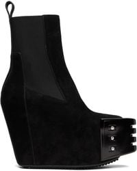 Rick Owens - Bottines Beatle Compensées Noires En Suède À Plaque Cloutée - Lyst