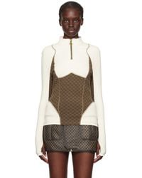 Balmain - T-shirt à manches longues blanc et brun à monogrammes - Lyst