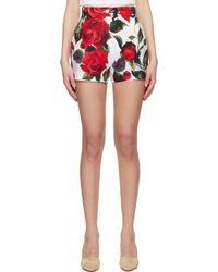 Dolce & Gabbana - Rose Print Cotton Shorts - Lyst