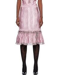 Anna Sui - Crushed Satin Ruffle Midi Skirt - Lyst