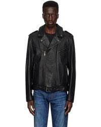 HUGO - Black Zip Leather Jacket - Lyst