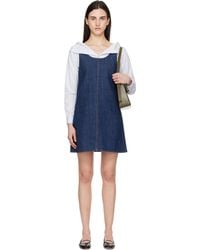 Ami Paris - Cotton Short Strapped Denim Minidress - Lyst