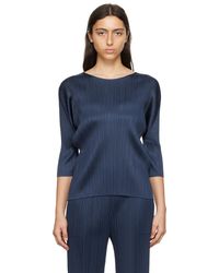 Pleats Please Issey Miyake - T-shirt à manches longues monthly colors august bleu marine - Lyst