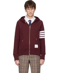 Thom Browne - Pull À Capuche Bourgogne En Jersey Bouclette À Quatre Rayures Et À Glissière - Lyst