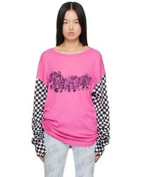 ERL - T-shirt à manches longues rose à image et carreaux imprimés - Lyst
