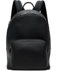 BOSS - Sac À Dos Noir En Cuir Grainé À Compartiment Pour Ordinateur Portable - Lyst