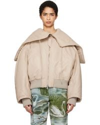 The Attico - Biege Padded Leather Bomber Jacket - Lyst