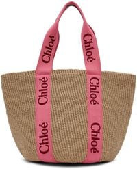 Chloé - Beige & Red Mifuko Edition Large Woody Tote - Lyst