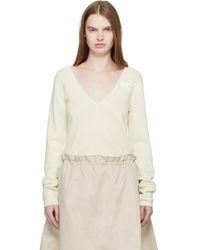 MM6 by Maison Margiela - Off- V-Neck Wool Sweater - Lyst