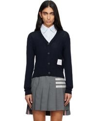 Thom Browne - Wide Wool Rib V-Neck Cardigan - Lyst