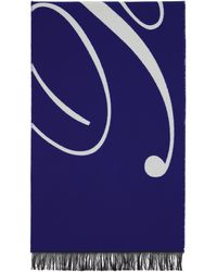 Burberry - ブルー&オフホワイト ウール シルク ロゴ マフラー - Lyst