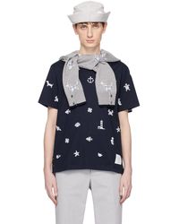 Thom Browne - Navy Embroidered T-shirt - Lyst
