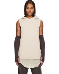 Rick Owens - Pull À Capuche Blanc Cassé En Tricot Côtelé De Laine Vierge - Lyst