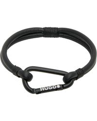 HUGO Leather Branded Carabiner Bracelet - Black