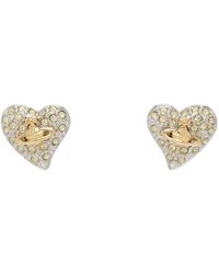 Vivienne Westwood - Silver Tiny Diamante Heart Earrings - Lyst