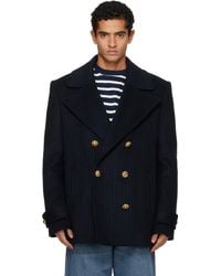 Balmain - Short Striped Wool Pea Coat - Lyst