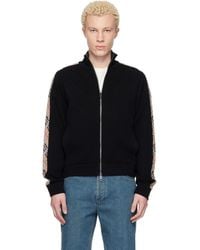 Burberry - Check Trim Zip-Up Sweater - Lyst