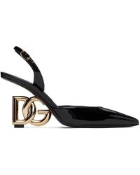 Dolce & Gabbana - Dolce&gabbana Black Patent Leather Slingback Heels - Lyst
