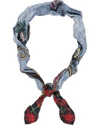 Acne Studios - Foulard bleu et rouge en soie à motifs fleuri et à carreaux imprimés - Lyst