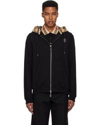Burberry - Check Hood Cotton Zip Hoodie - Lyst