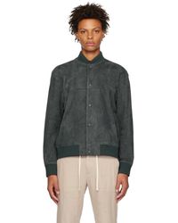 Vince - Gray Coaches Bomber Leather Jacket - Lyst
