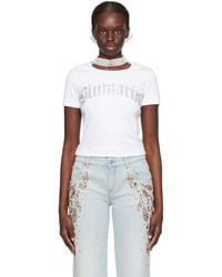 Blumarine - T-shirt blanc à logo en pierres du rhin - Lyst